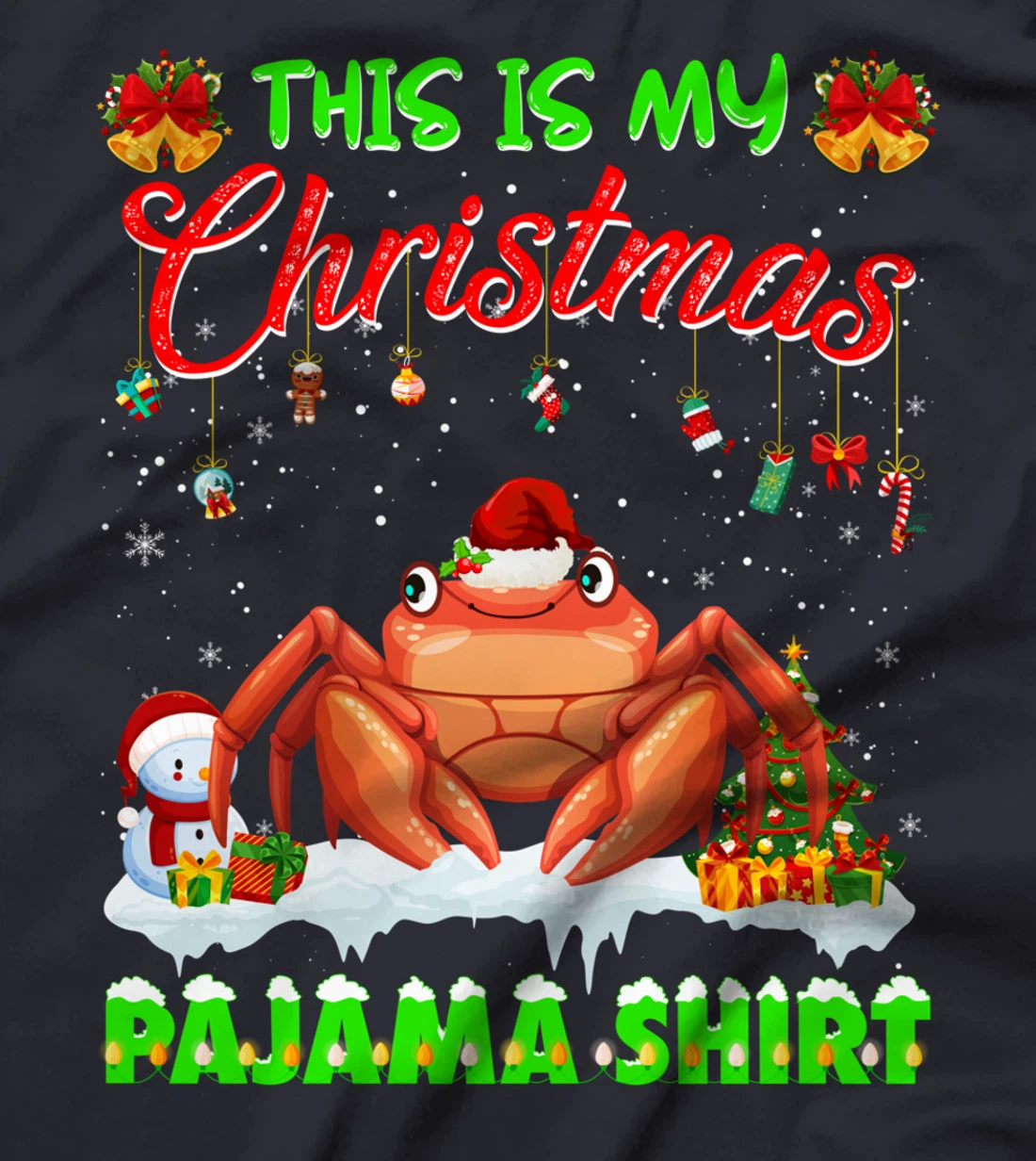 Cute Xmas Crab Santa Hat Tee Christmas Pajama Winter Holiday T-Shirt