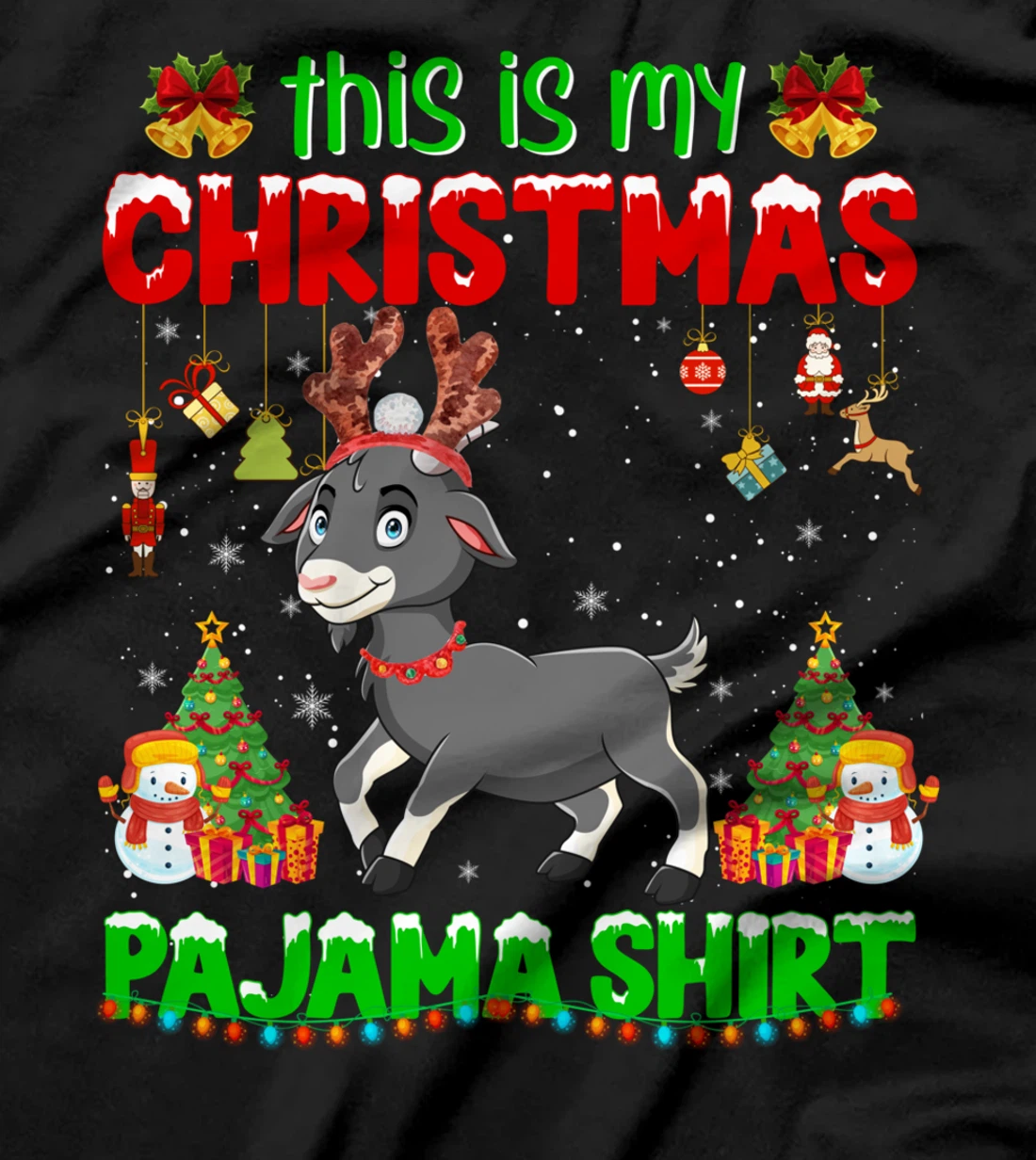 Cute Christmas Goat Pajama Xmas Goat Horn Christmas Holiday T-Shirt