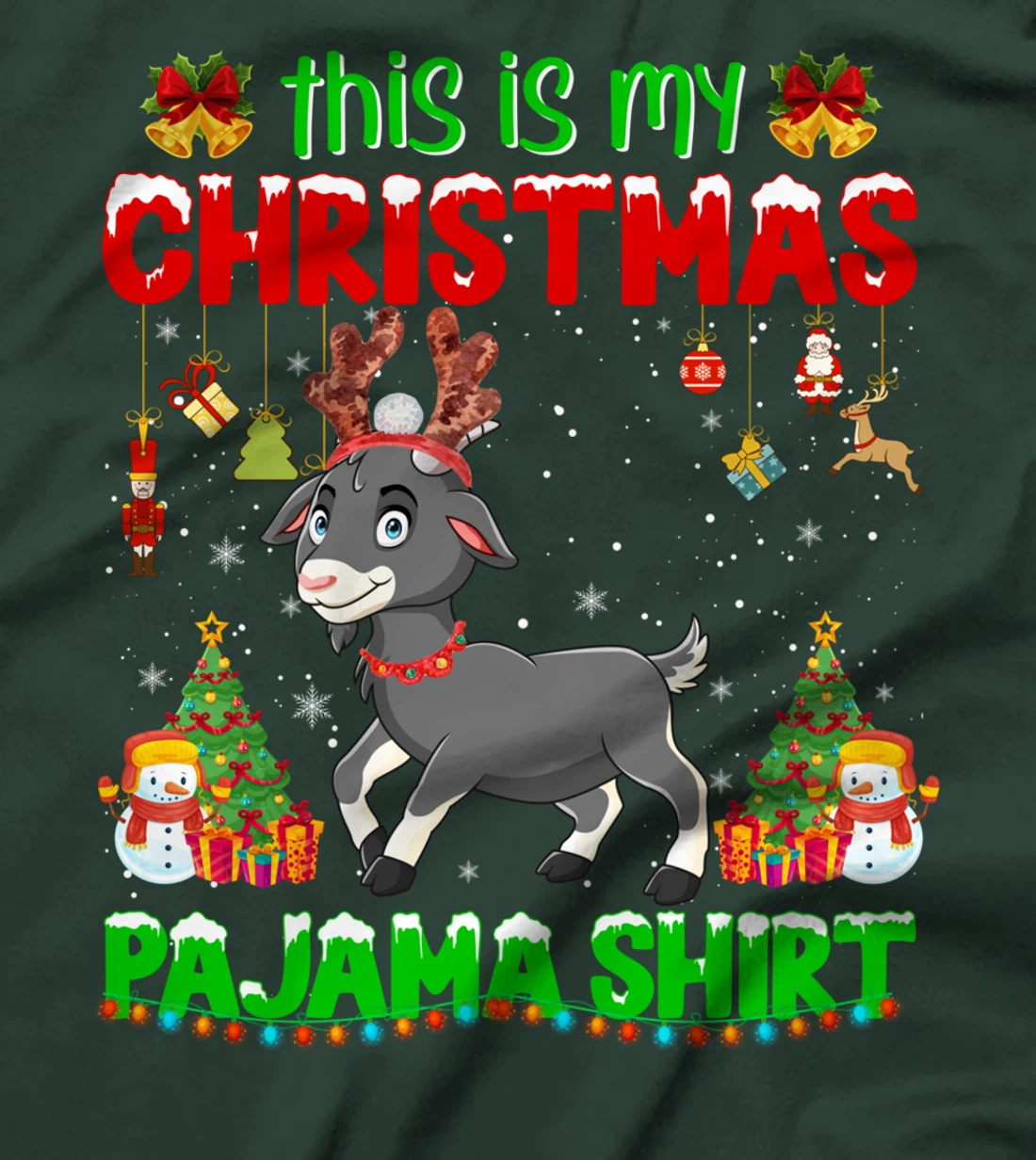 Cute Christmas Goat Pajama Xmas Goat Horn Christmas Holiday T-Shirt