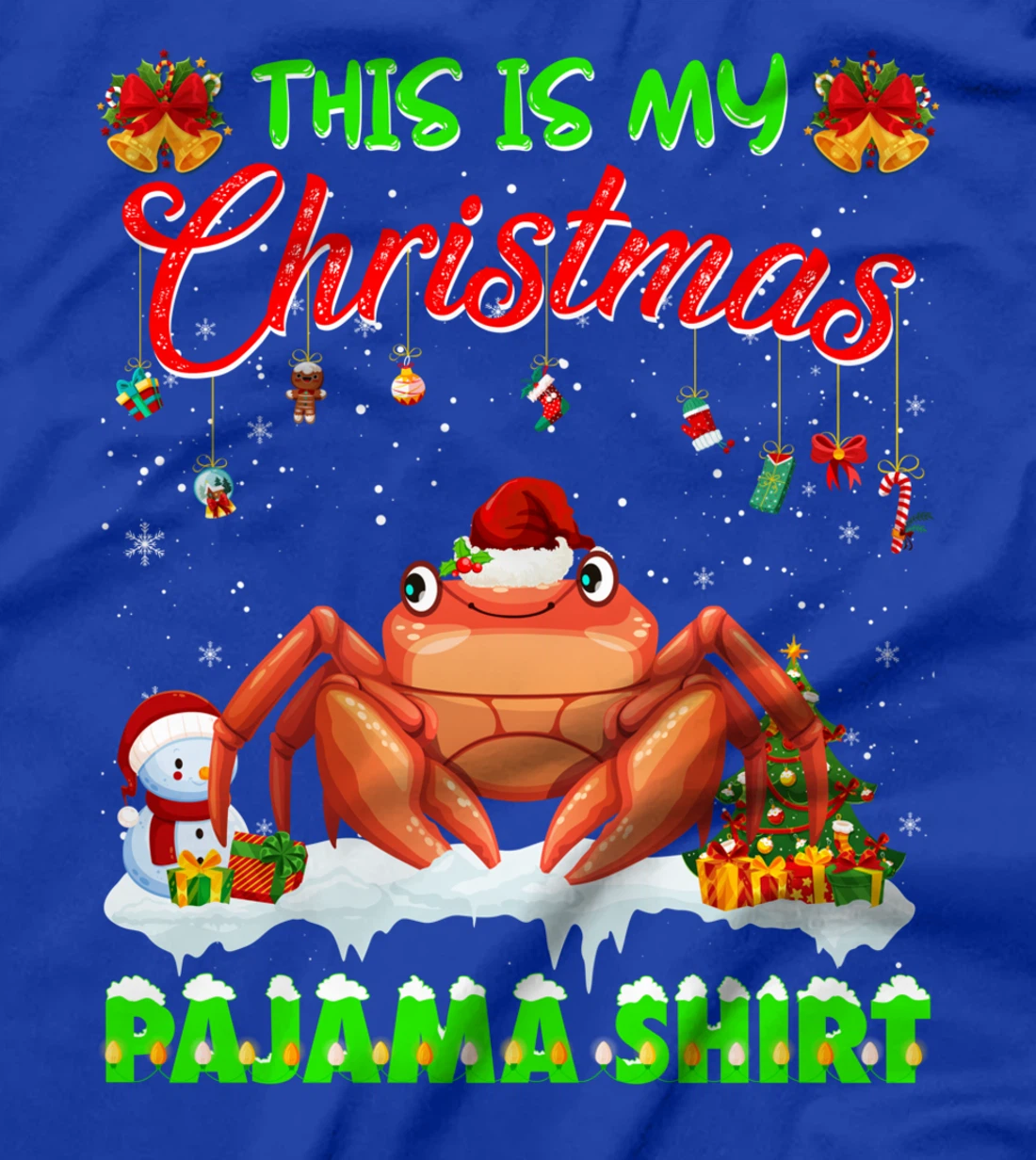 Cute Xmas Crab Santa Hat Tee Christmas Pajama Winter Holiday T-Shirt