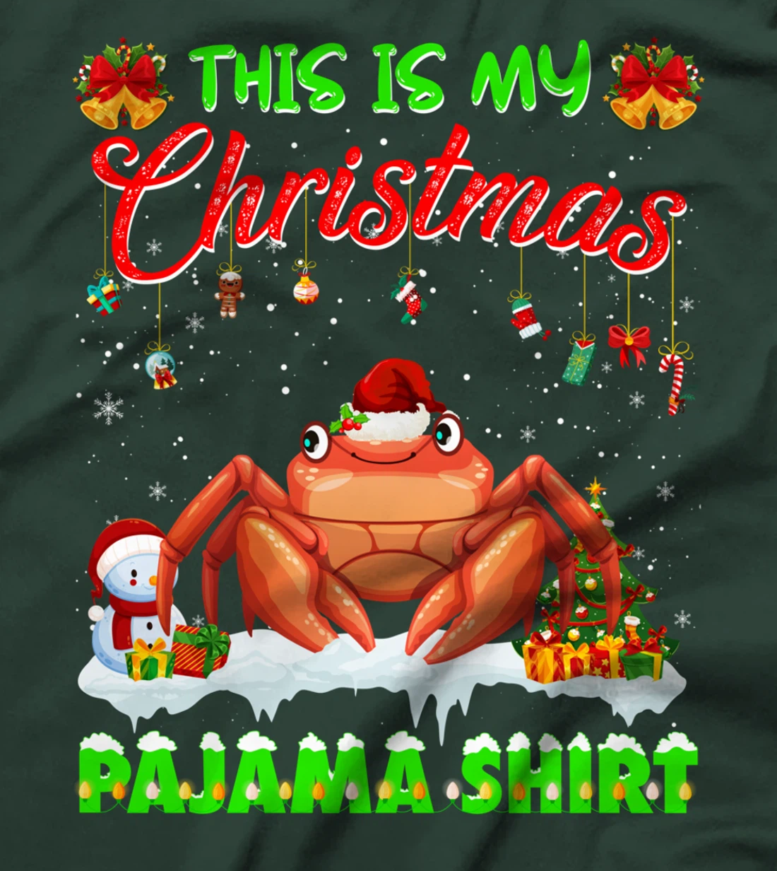 Cute Xmas Crab Santa Hat Tee Christmas Pajama Winter Holiday T-Shirt