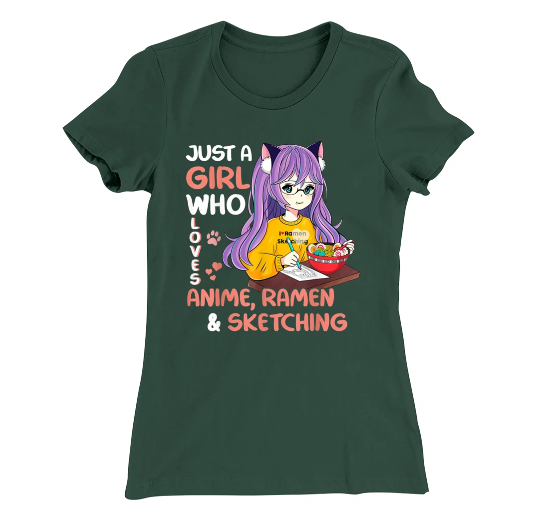 Just A Girl Who Loves Anime Ramen And Sketching Teen Girls T-Shirt, Kid T-Shirt and Women T-Shirt