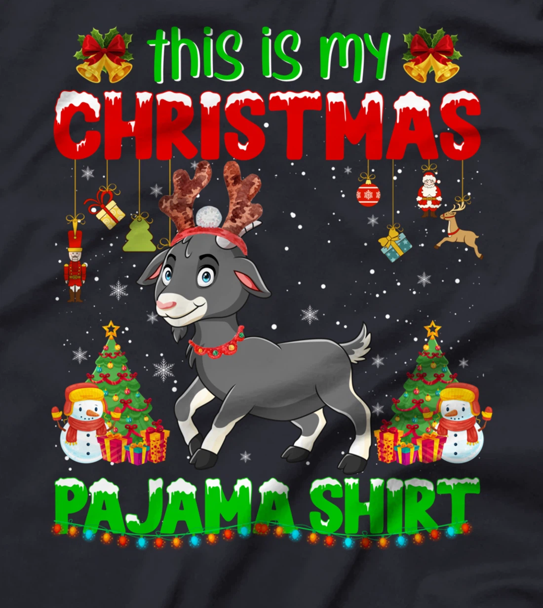 Cute Christmas Goat Pajama Xmas Goat Horn Christmas Holiday T-Shirt