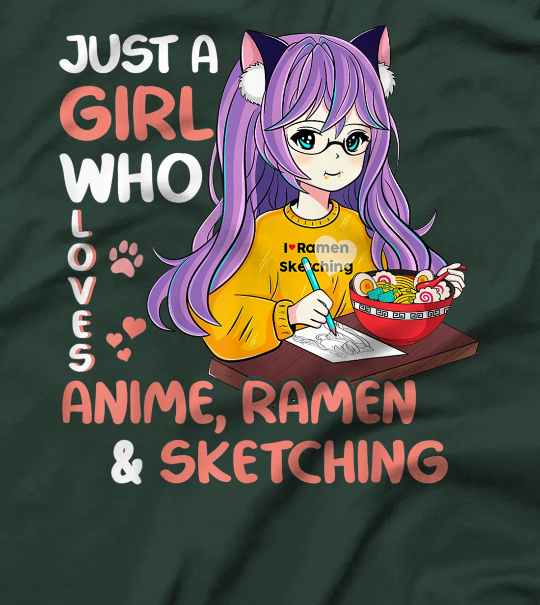 Just A Girl Who Loves Anime Ramen And Sketching Teen Girls T-Shirt, Kid T-Shirt and Women T-Shirt