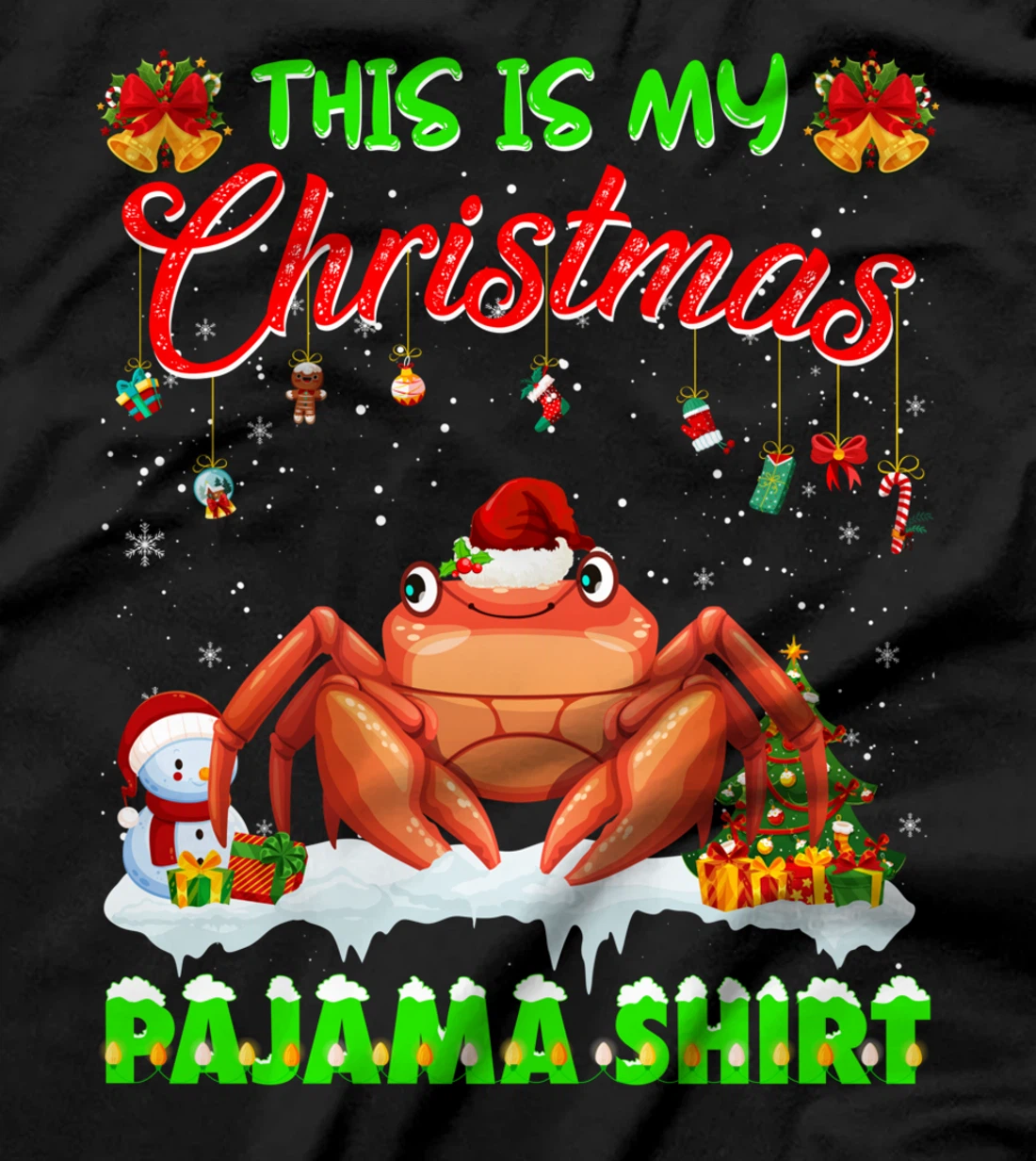 Cute Xmas Crab Santa Hat Tee Christmas Pajama Winter Holiday T-Shirt