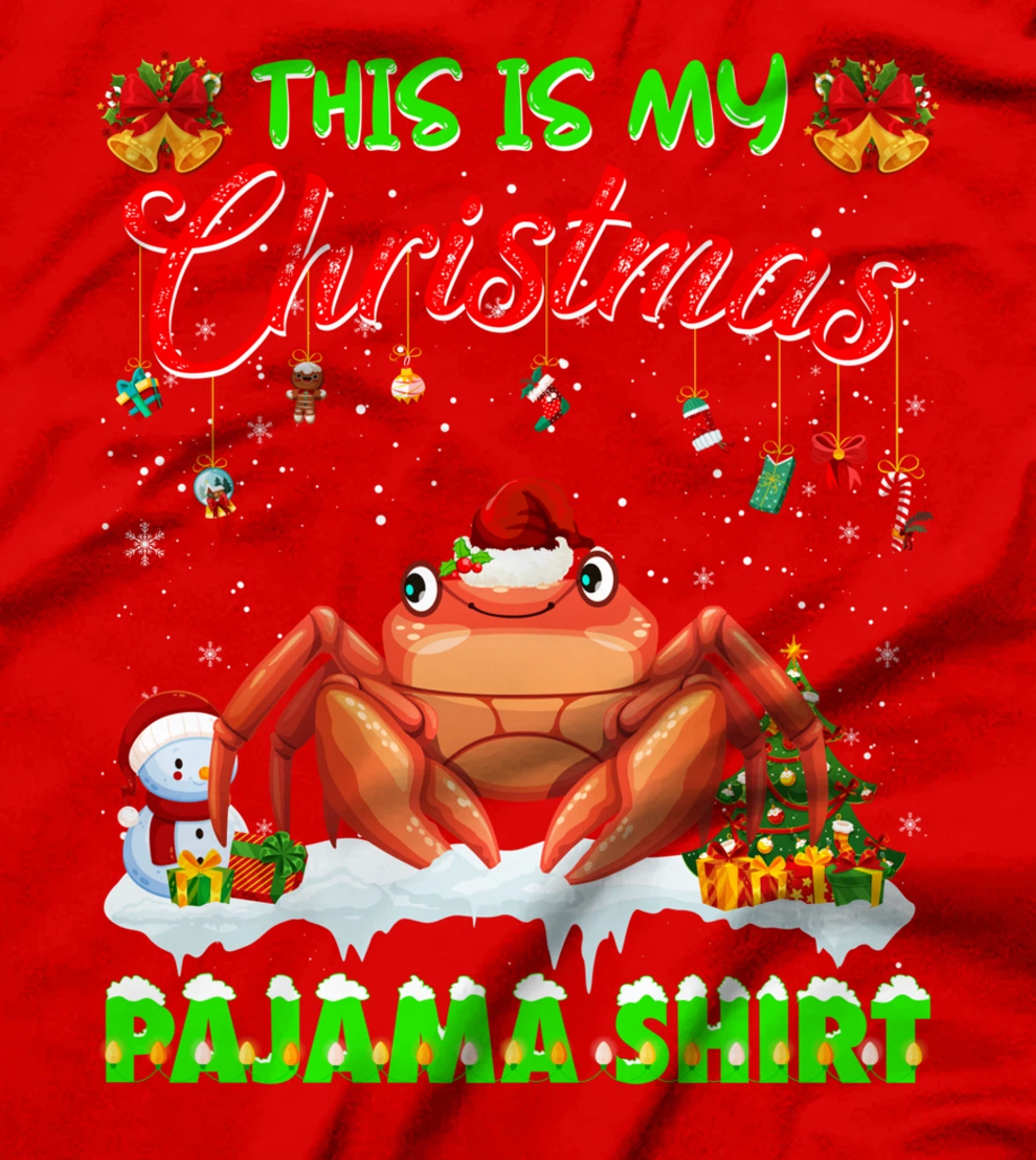 Cute Xmas Crab Santa Hat Tee Christmas Pajama Winter Holiday T-Shirt