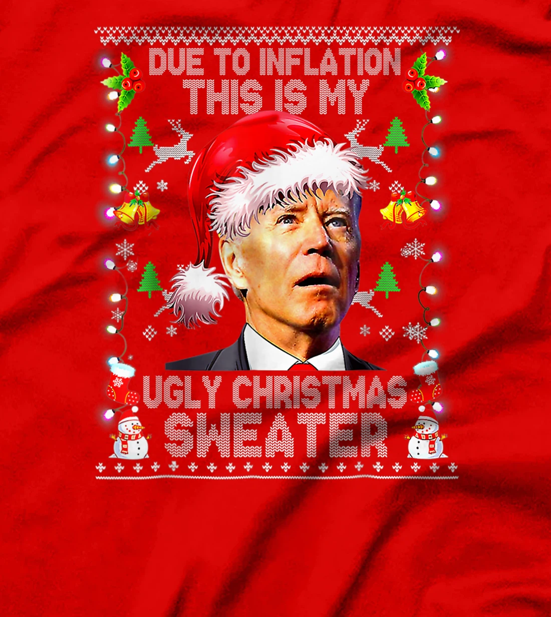 Funny Due to Inflation Ugly Christmas Sweaters Santa Biden T-Shirt, Women T-Shirt
