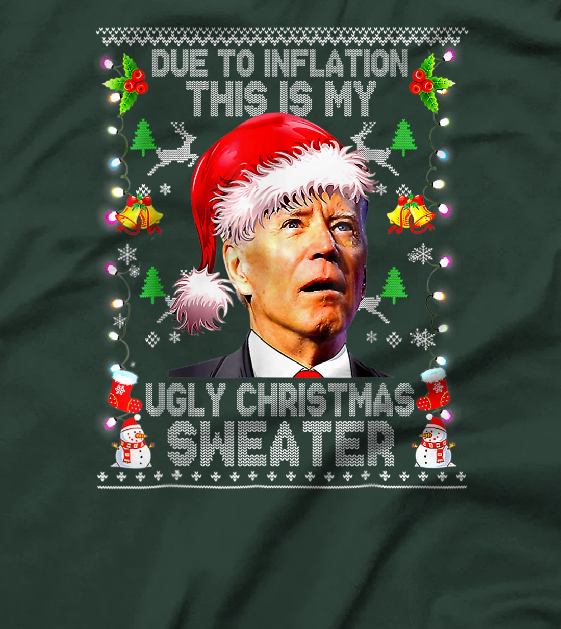 Funny Due to Inflation Ugly Christmas Sweaters Santa Biden T-Shirt, Women T-Shirt