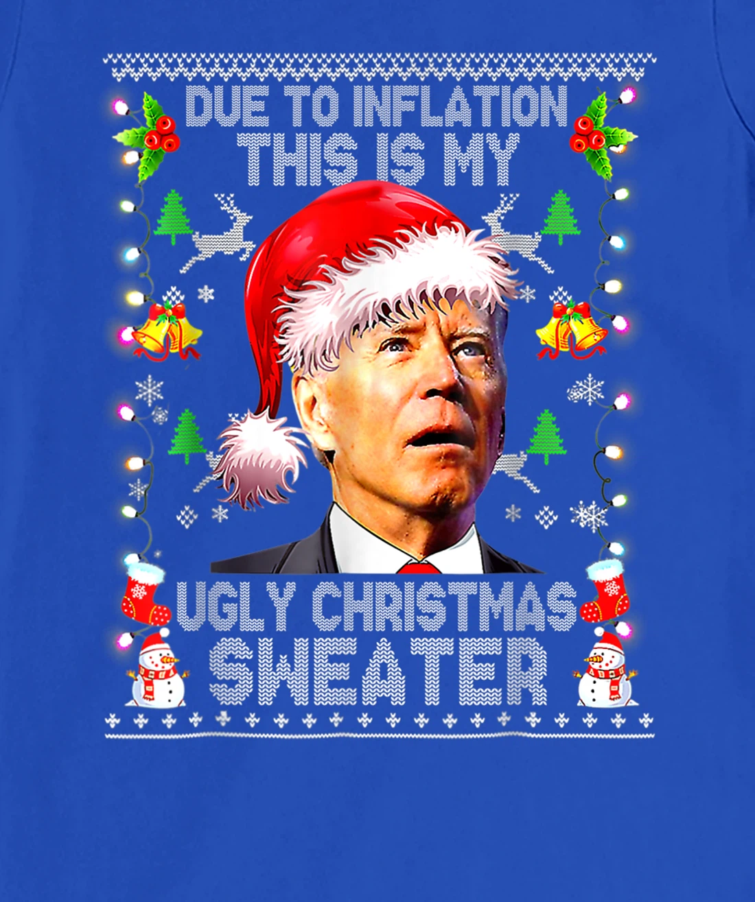 Funny Due to Inflation Ugly Christmas Sweaters Santa Biden T-Shirt, Women T-Shirt