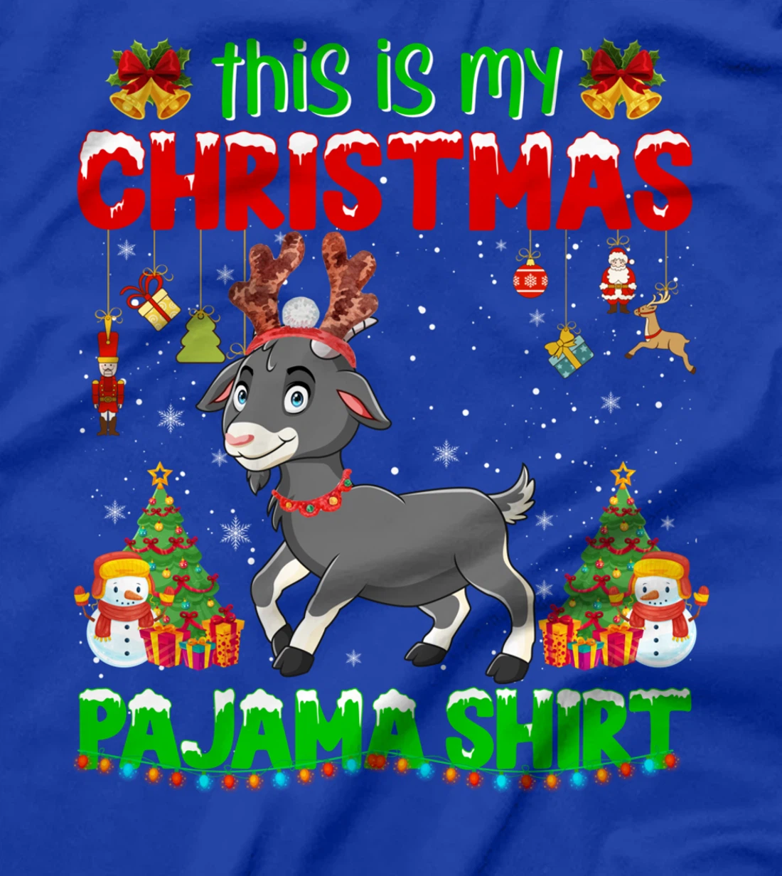 Cute Christmas Goat Pajama Xmas Goat Horn Christmas Holiday T-Shirt