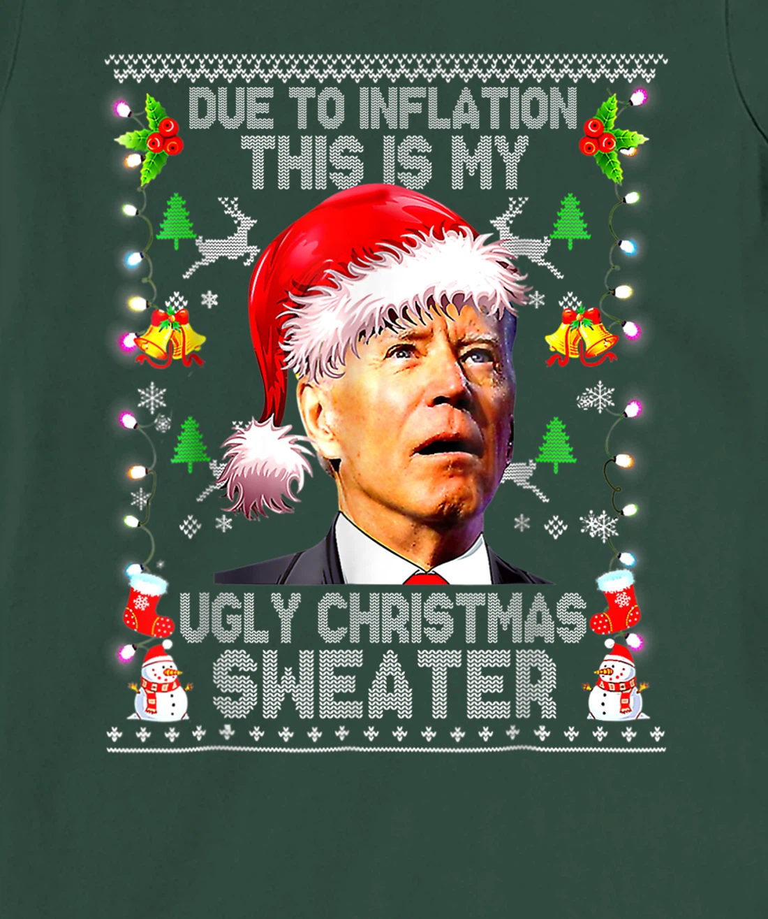 Funny Due to Inflation Ugly Christmas Sweaters Santa Biden T-Shirt, Women T-Shirt