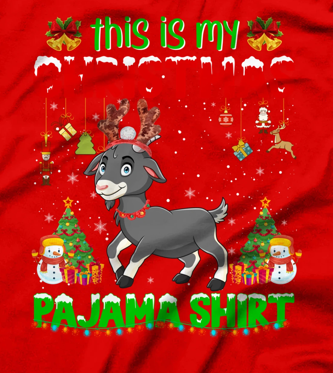 Cute Christmas Goat Pajama Xmas Goat Horn Christmas Holiday T-Shirt