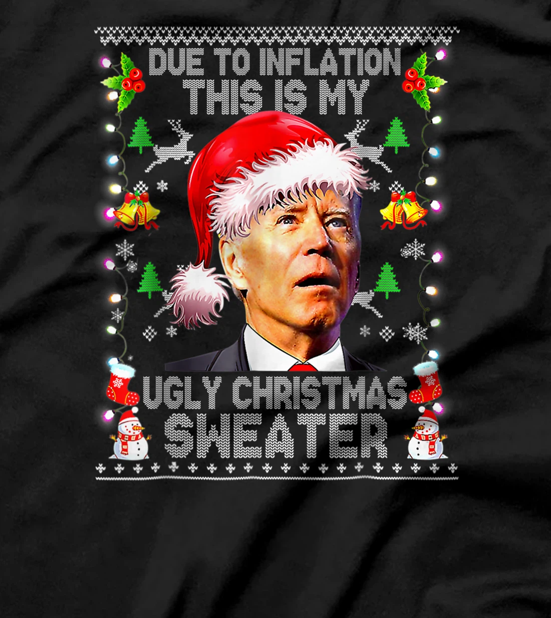 Funny Due to Inflation Ugly Christmas Sweaters Santa Biden T-Shirt, Women T-Shirt