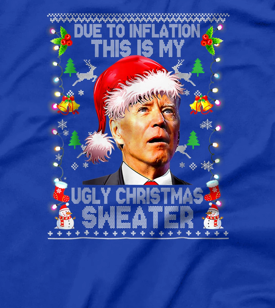 Funny Due to Inflation Ugly Christmas Sweaters Santa Biden T-Shirt, Women T-Shirt