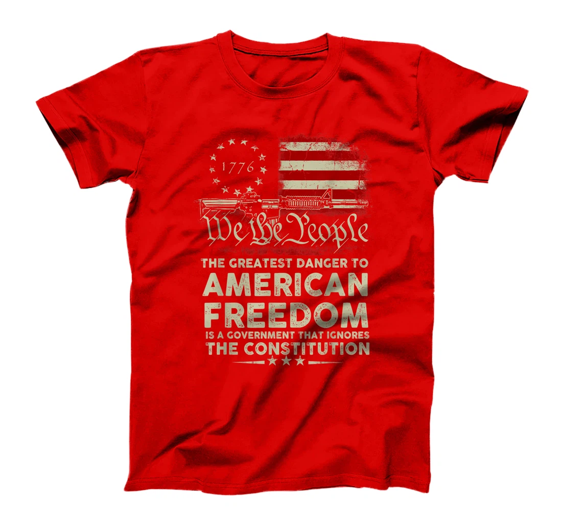 Gun USA Flag American Freedom Funny Government Womens Mens T-Shirt, Women T-Shirt