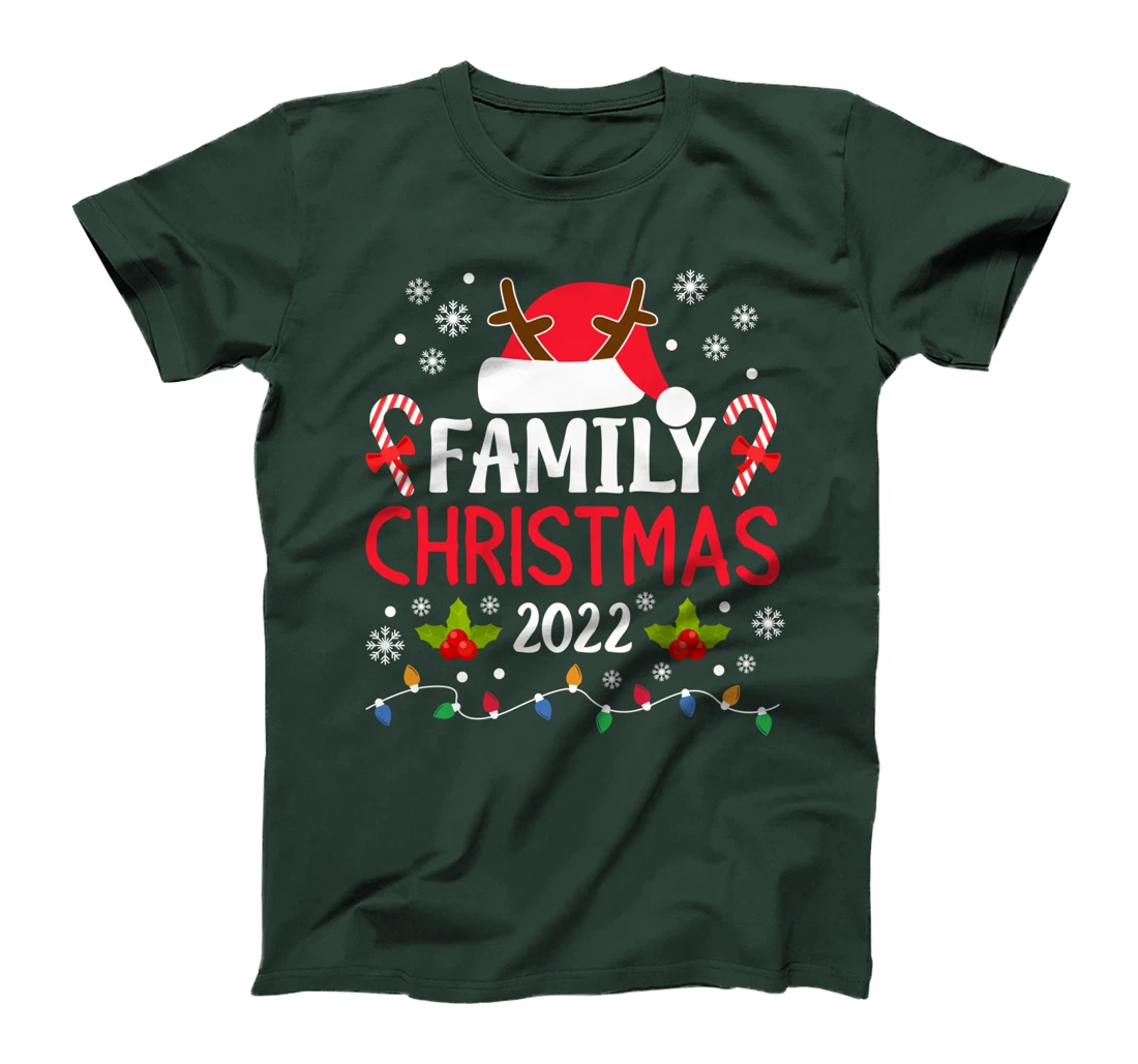 Family Christmas 2022 Matching Santa Hat Reindeer Antlers T-Shirt