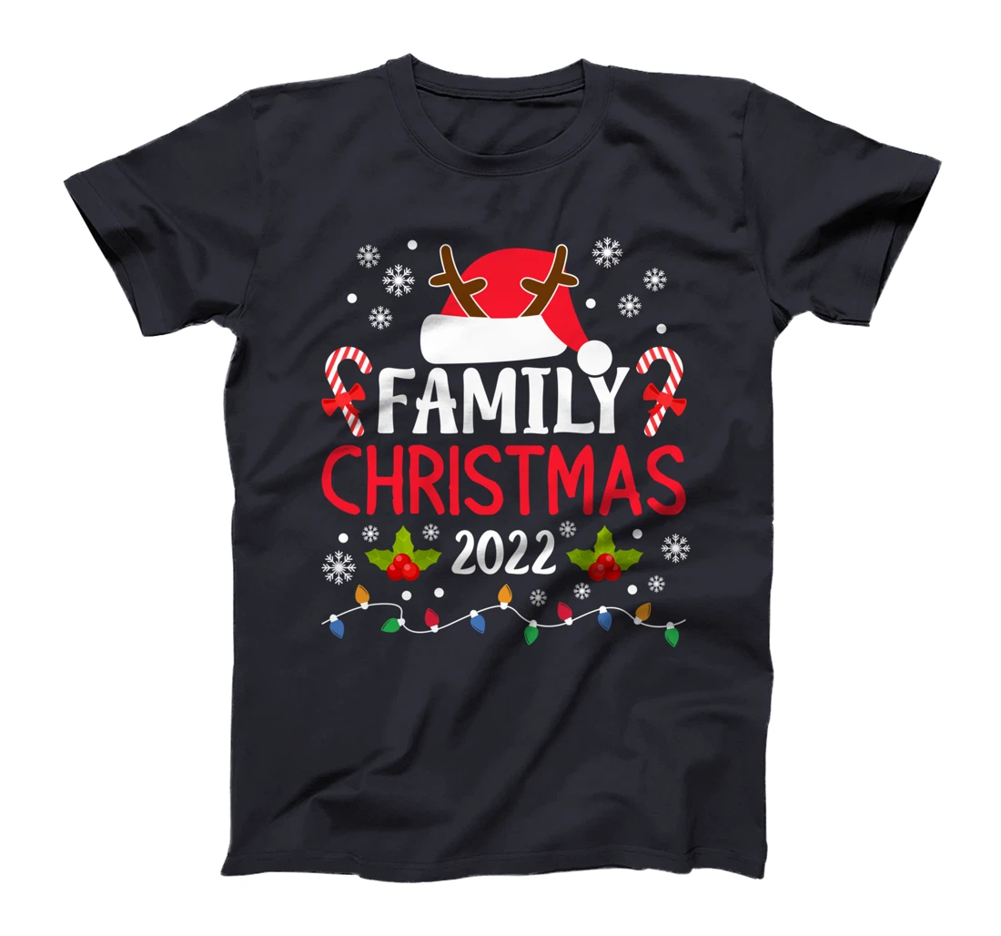 Family Christmas 2022 Matching Santa Hat Reindeer Antlers T-Shirt