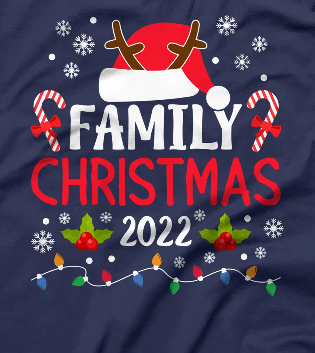 Family Christmas 2022 Matching Santa Hat Reindeer Antlers T-Shirt