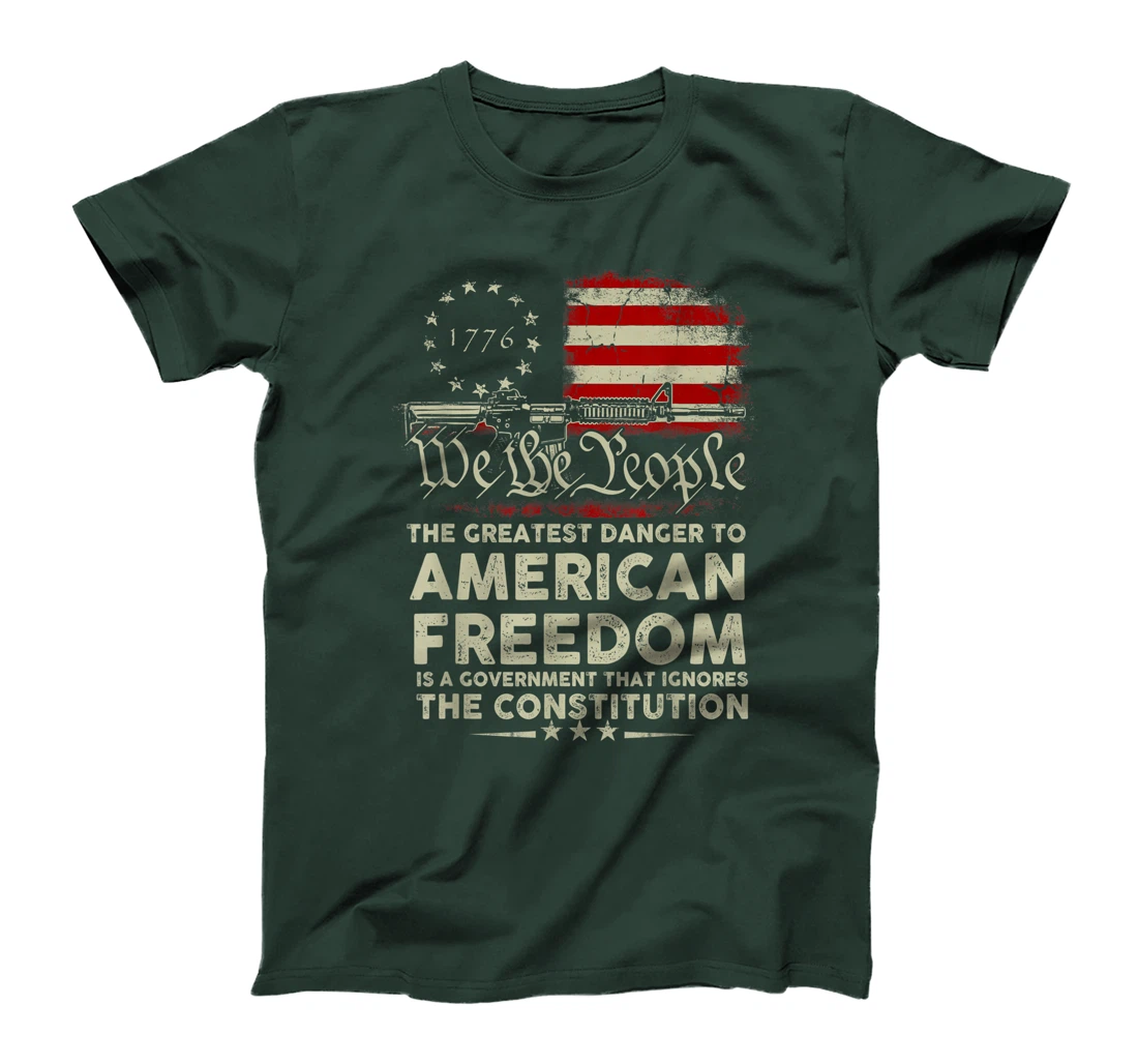 Gun USA Flag American Freedom Funny Government Womens Mens T-Shirt, Women T-Shirt
