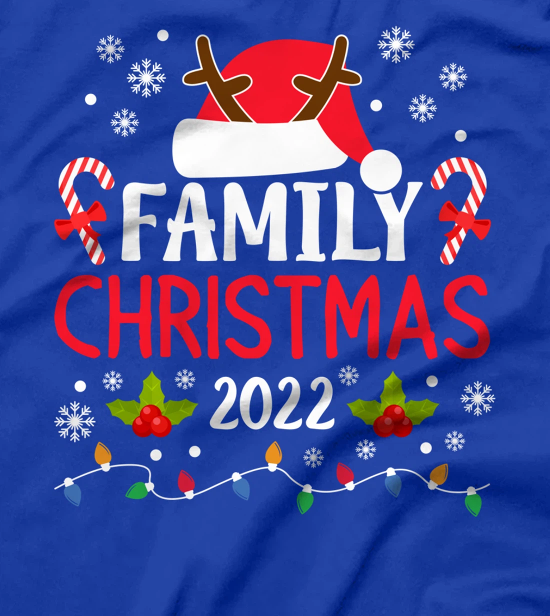 Family Christmas 2022 Matching Santa Hat Reindeer Antlers T-Shirt
