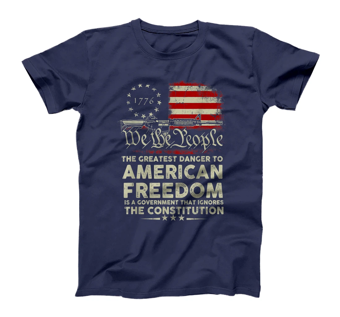 Gun USA Flag American Freedom Funny Government Womens Mens T-Shirt, Women T-Shirt