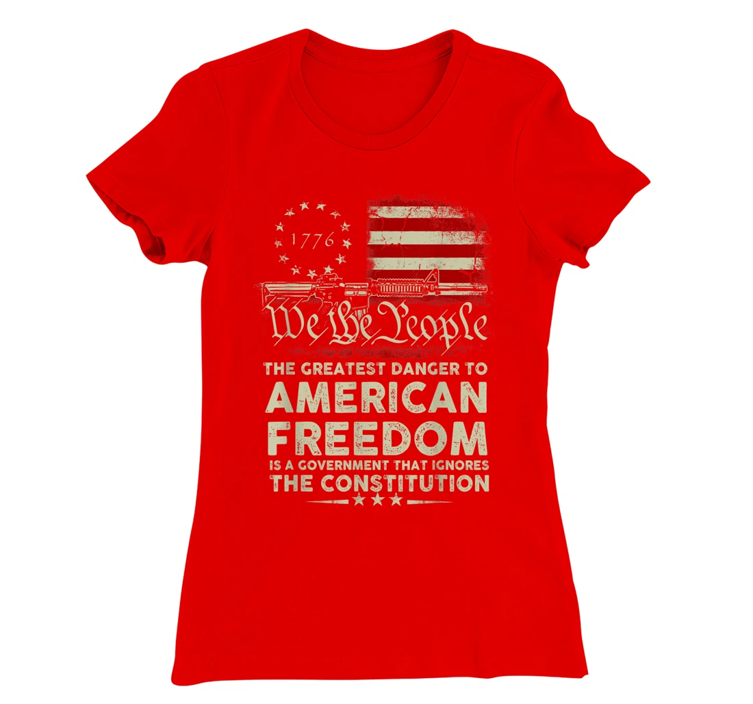 Gun USA Flag American Freedom Funny Government Womens Mens T-Shirt, Women T-Shirt