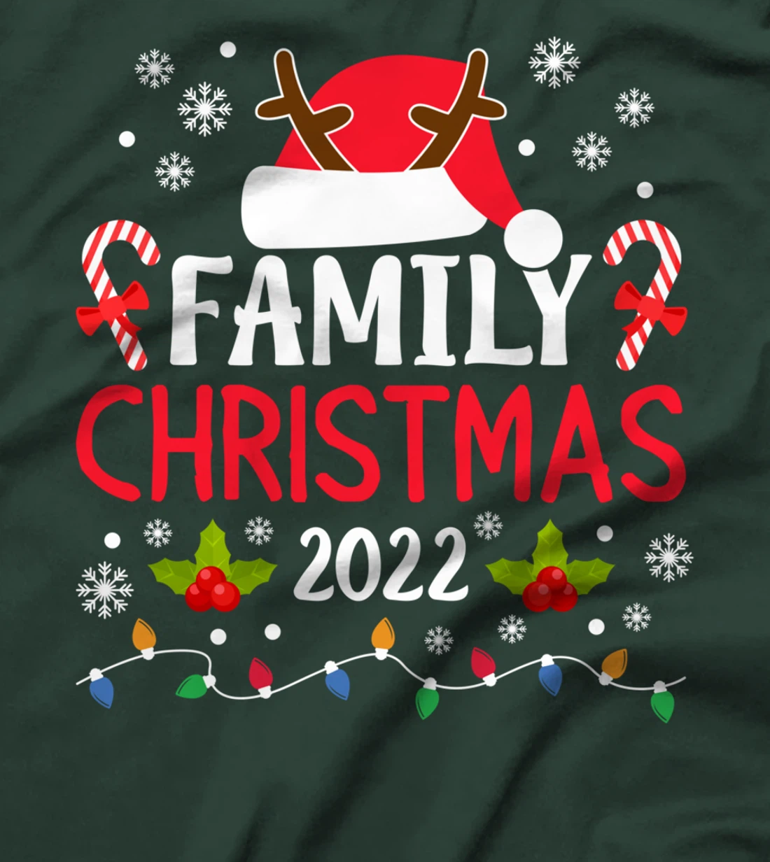 Family Christmas 2022 Matching Santa Hat Reindeer Antlers T-Shirt