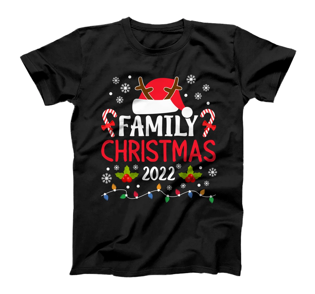 Family Christmas 2022 Matching Santa Hat Reindeer Antlers T-Shirt