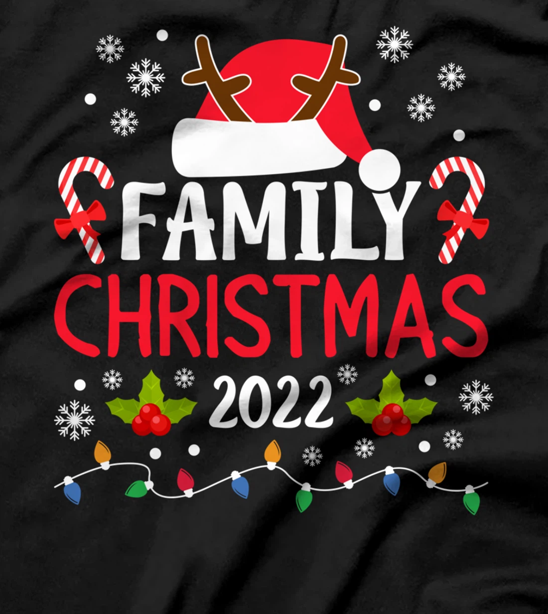 Family Christmas 2022 Matching Santa Hat Reindeer Antlers T-Shirt