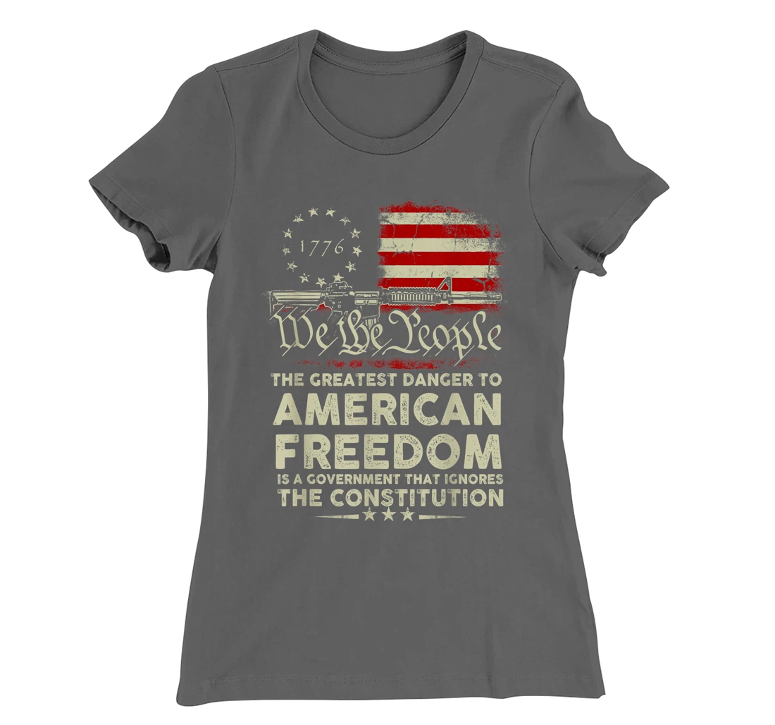 Gun USA Flag American Freedom Funny Government Womens Mens T-Shirt, Women T-Shirt
