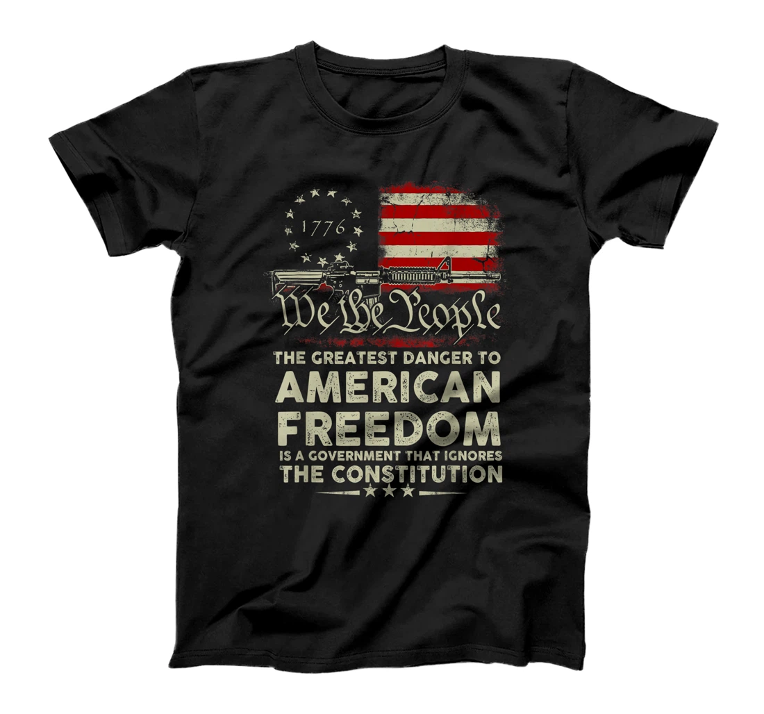 Gun USA Flag American Freedom Funny Government Womens Mens T-Shirt, Women T-Shirt