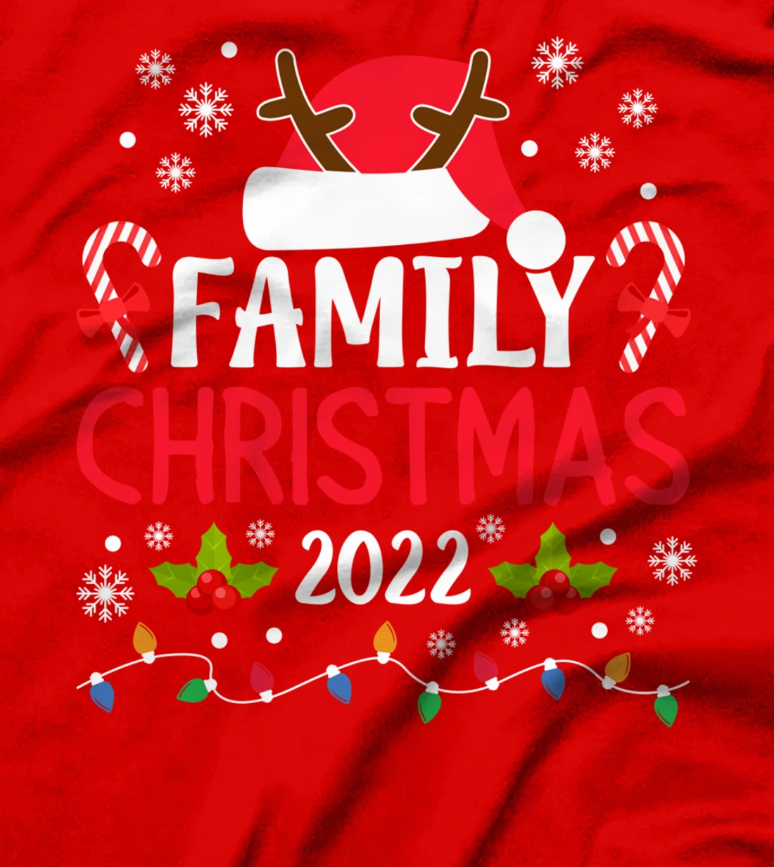 Family Christmas 2022 Matching Santa Hat Reindeer Antlers T-Shirt