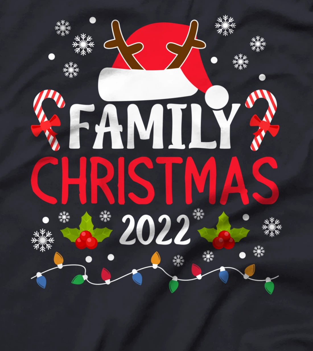 Family Christmas 2022 Matching Santa Hat Reindeer Antlers T-Shirt
