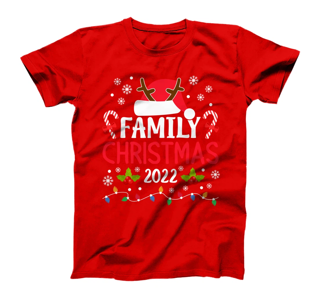 Family Christmas 2022 Matching Santa Hat Reindeer Antlers T-Shirt