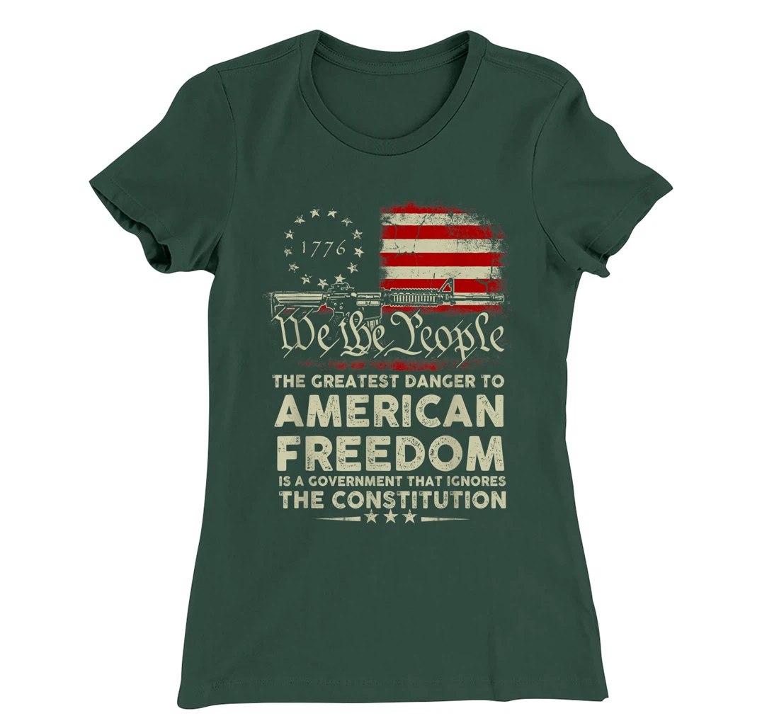 Gun USA Flag American Freedom Funny Government Womens Mens T-Shirt, Women T-Shirt