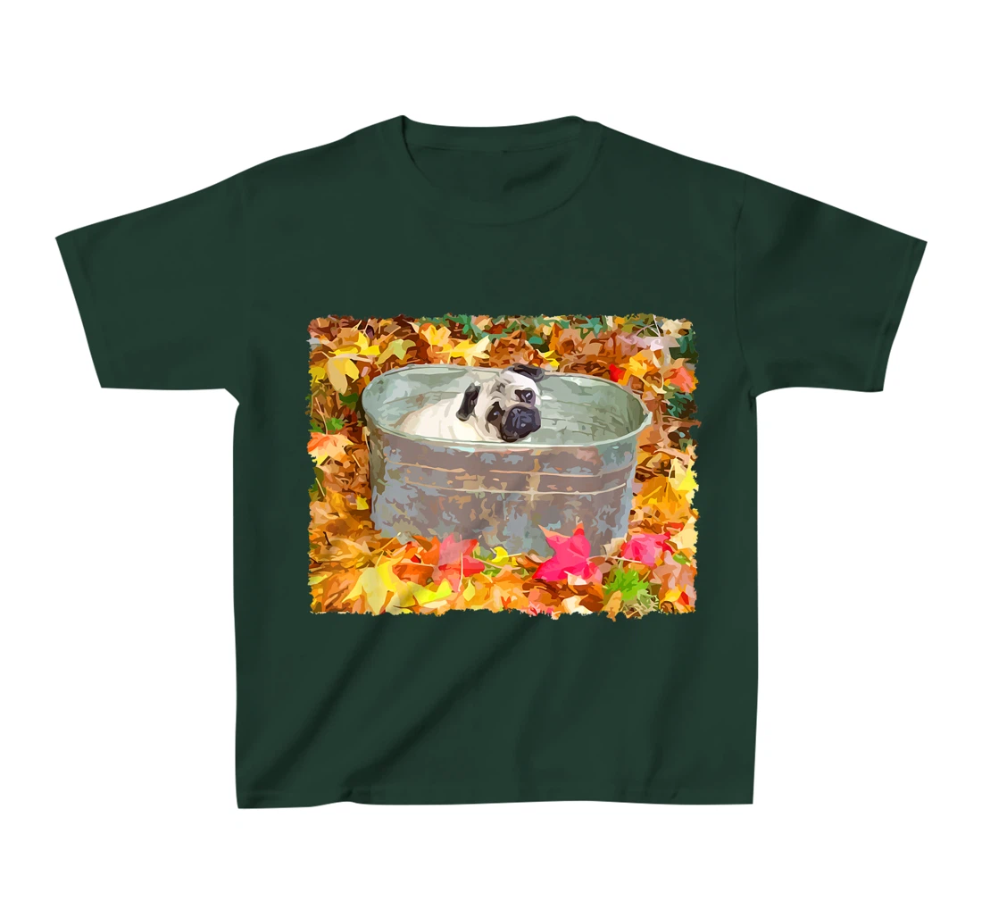 Autumn Pug Fall Leaves T-Shirt, Kid T-Shirt and Women T-Shirt