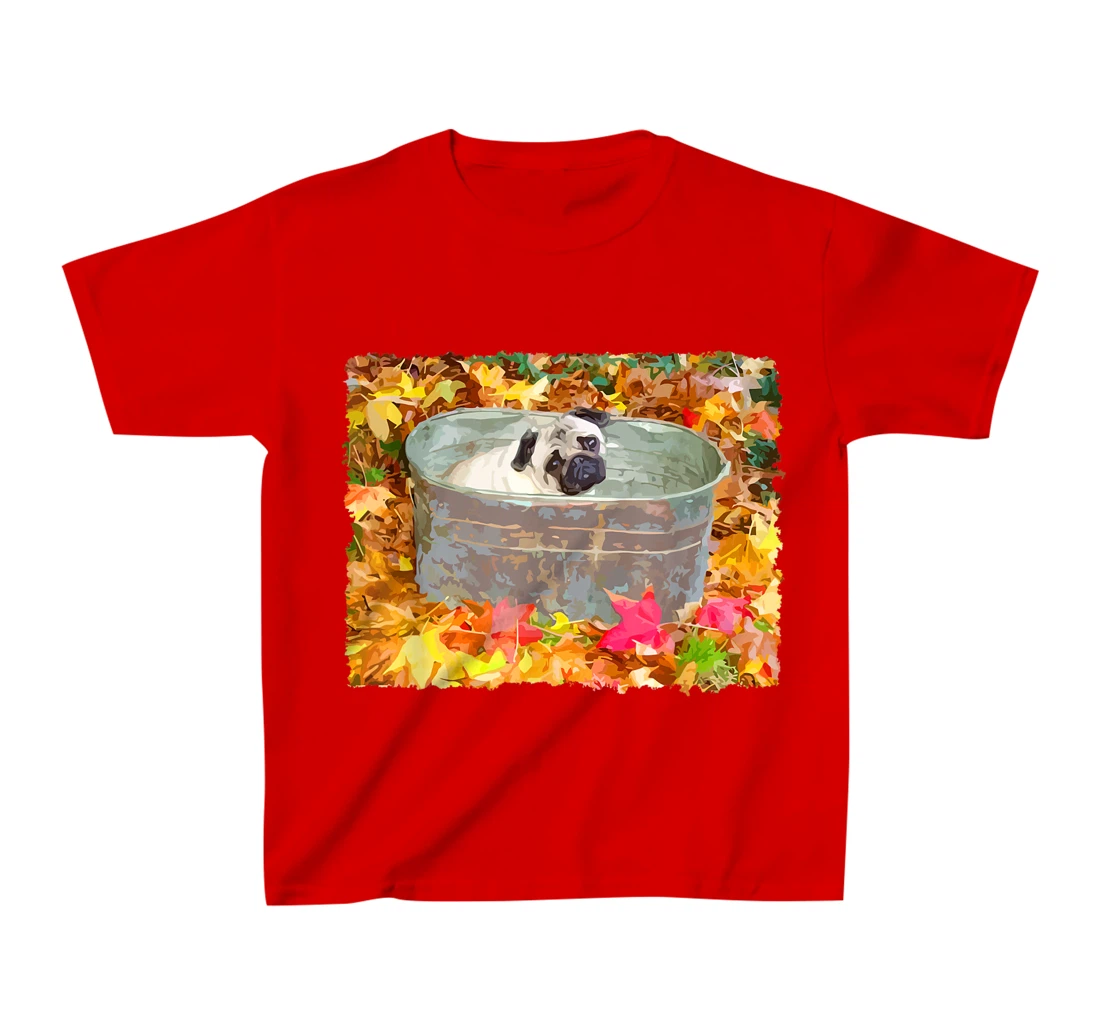 Autumn Pug Fall Leaves T-Shirt, Kid T-Shirt and Women T-Shirt