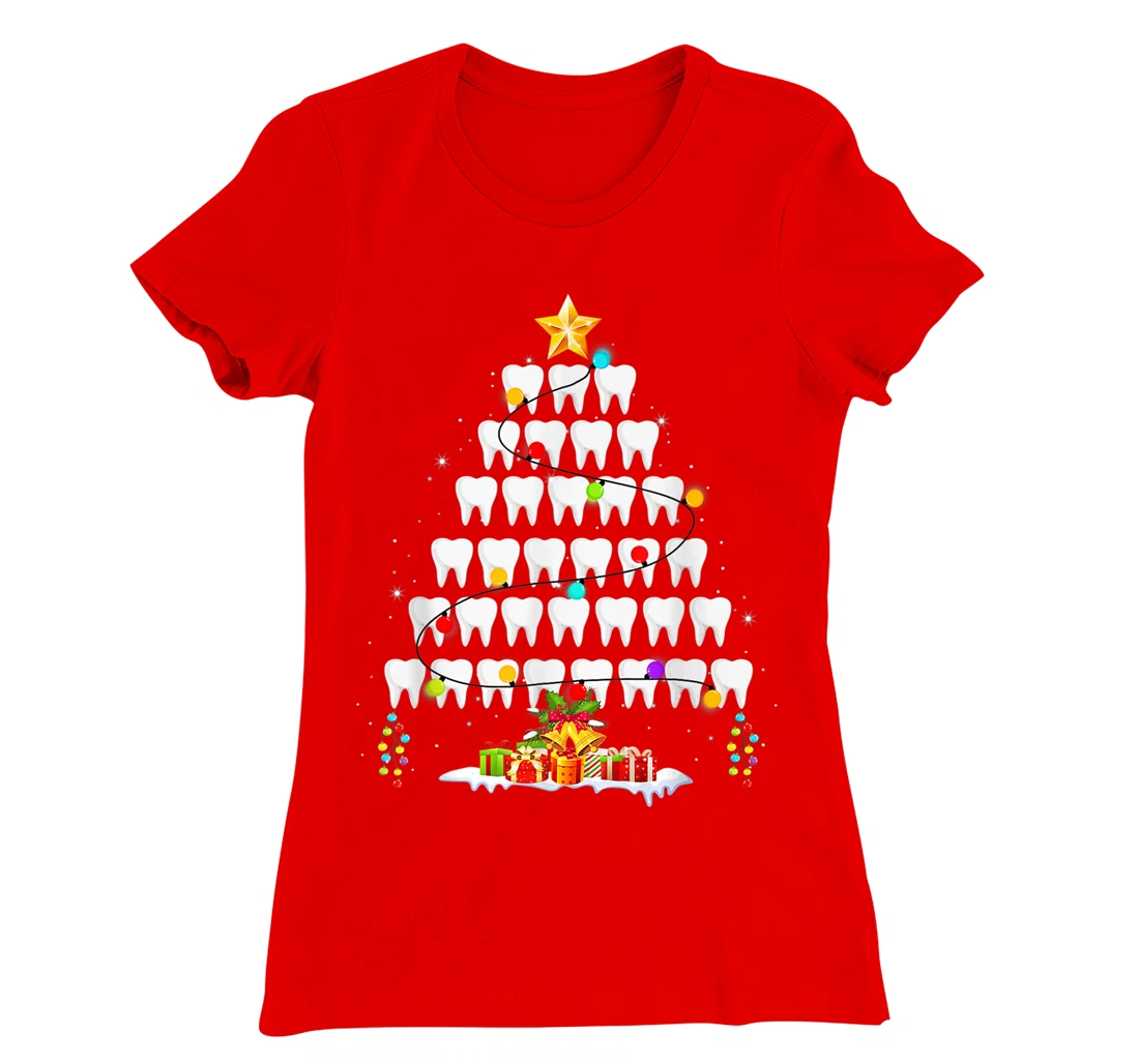 Funny Teeth Xmas Tree Dentist Christmas Dental Squad T-Shirt, Women T-Shirt