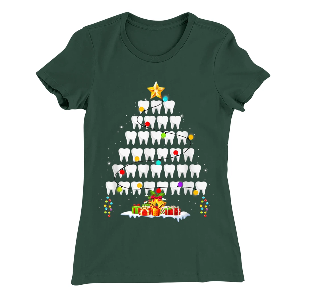 Funny Teeth Xmas Tree Dentist Christmas Dental Squad T-Shirt, Women T-Shirt