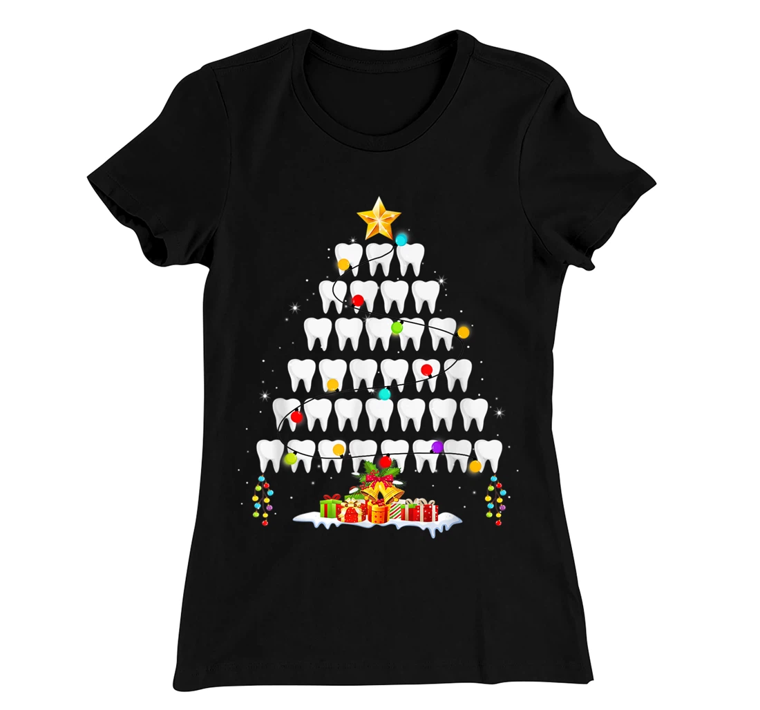 Funny Teeth Xmas Tree Dentist Christmas Dental Squad T-Shirt, Women T-Shirt