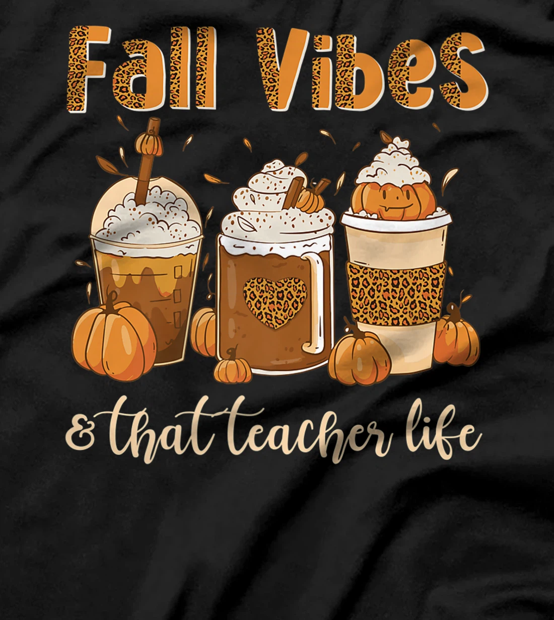 Fall Vibes & That Teacher Life Apple Pencil Pumpkin Fall T-Shirt, Women T-Shirt