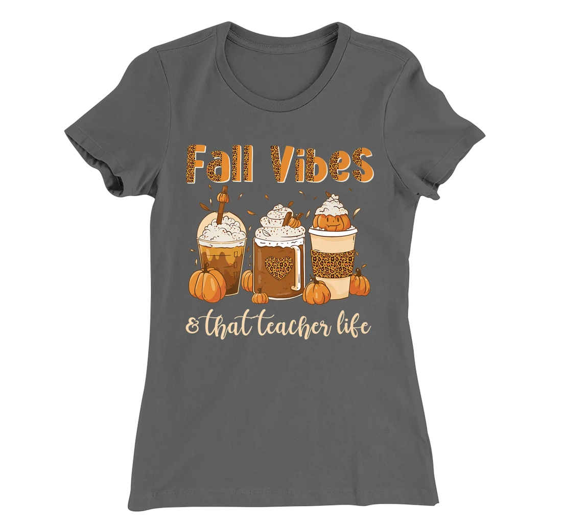 Fall Vibes & That Teacher Life Apple Pencil Pumpkin Fall T-Shirt, Women T-Shirt