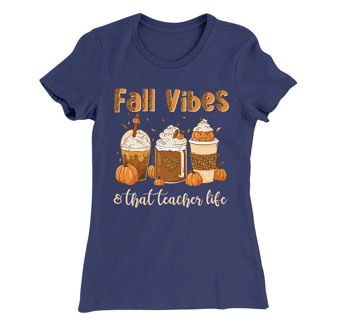 Fall Vibes & That Teacher Life Apple Pencil Pumpkin Fall T-Shirt, Women T-Shirt