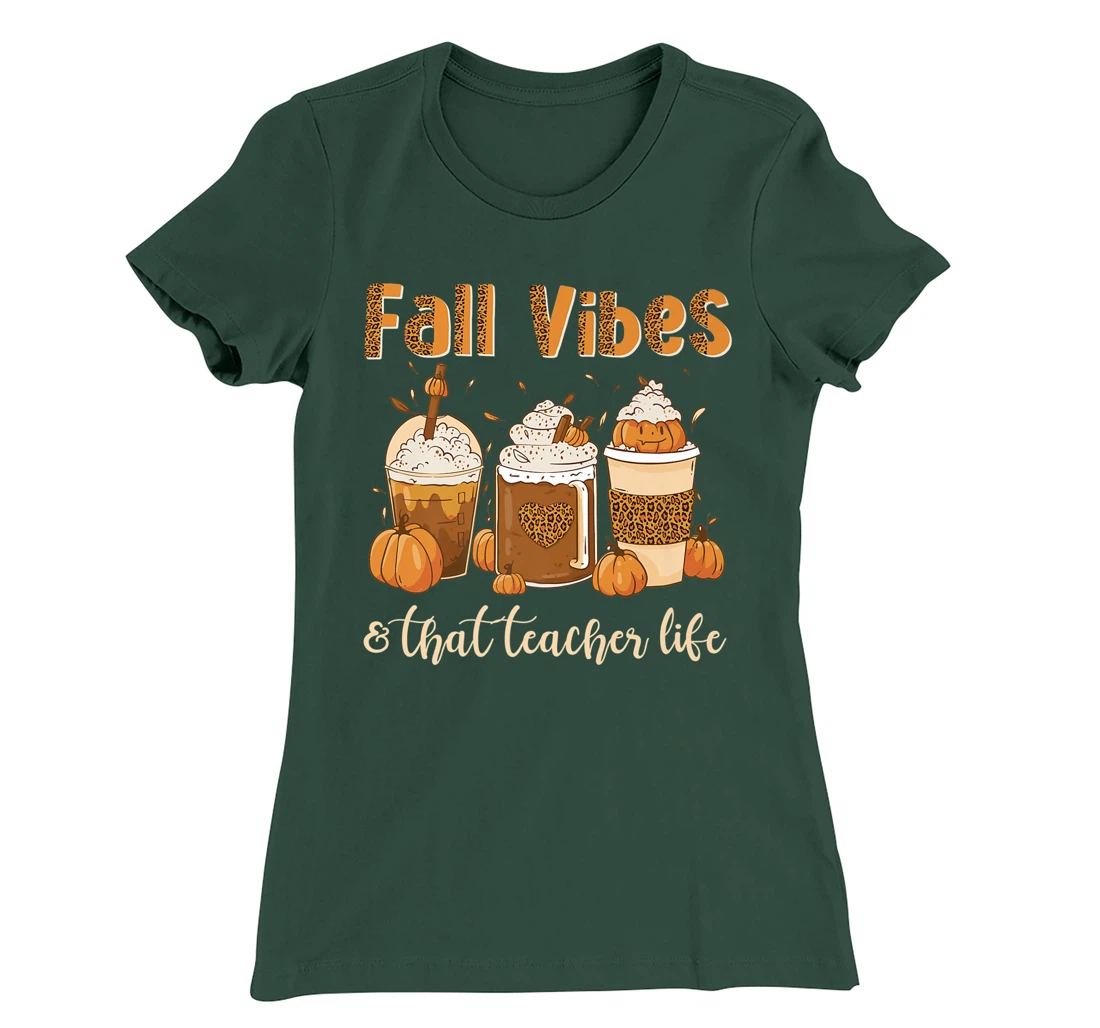 Fall Vibes & That Teacher Life Apple Pencil Pumpkin Fall T-Shirt, Women T-Shirt