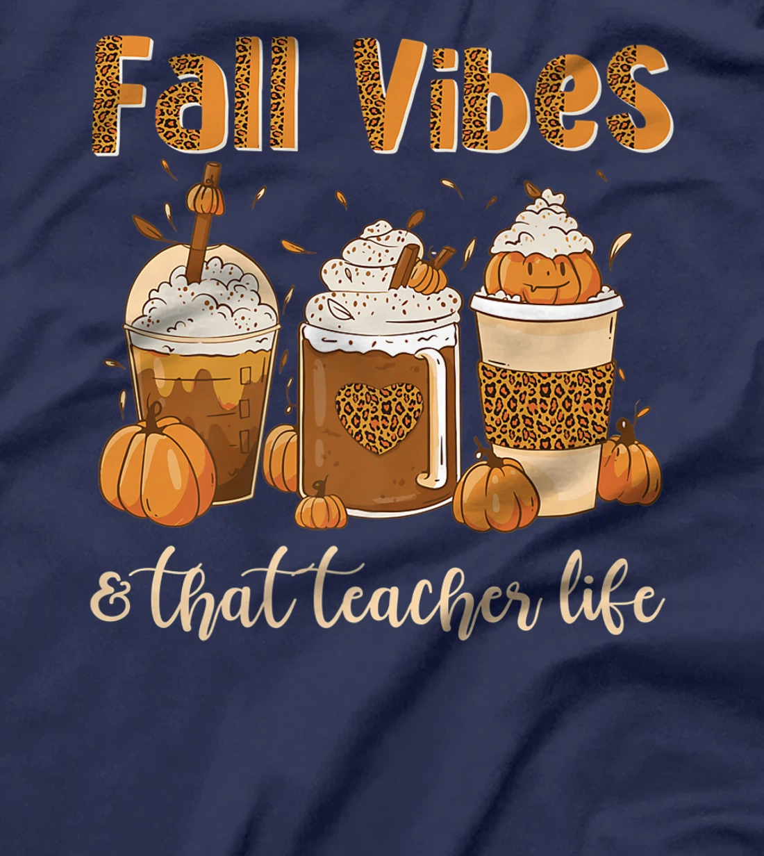 Fall Vibes & That Teacher Life Apple Pencil Pumpkin Fall T-Shirt, Women T-Shirt