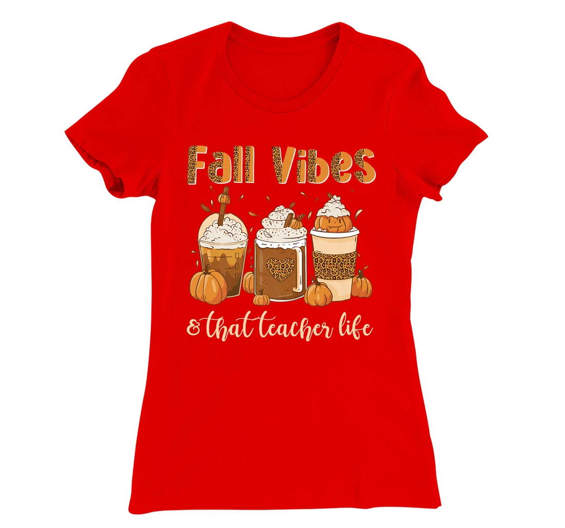 Fall Vibes & That Teacher Life Apple Pencil Pumpkin Fall T-Shirt, Women T-Shirt