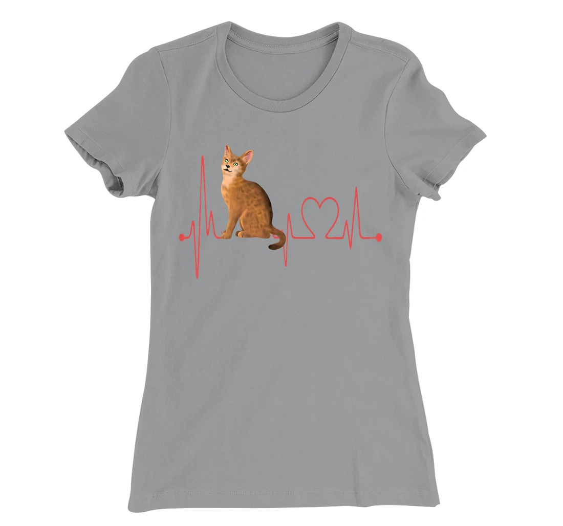 Abyssinian Cat Heartbeat EKG Funny I Love My Abyssinian Cat T-Shirt, Women T-Shirt