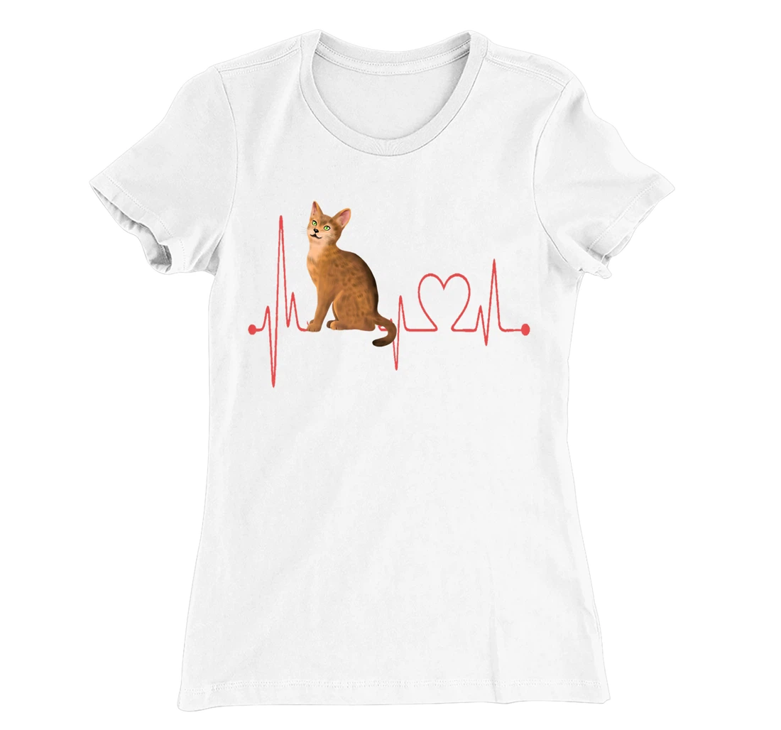 Abyssinian Cat Heartbeat EKG Funny I Love My Abyssinian Cat T-Shirt, Women T-Shirt