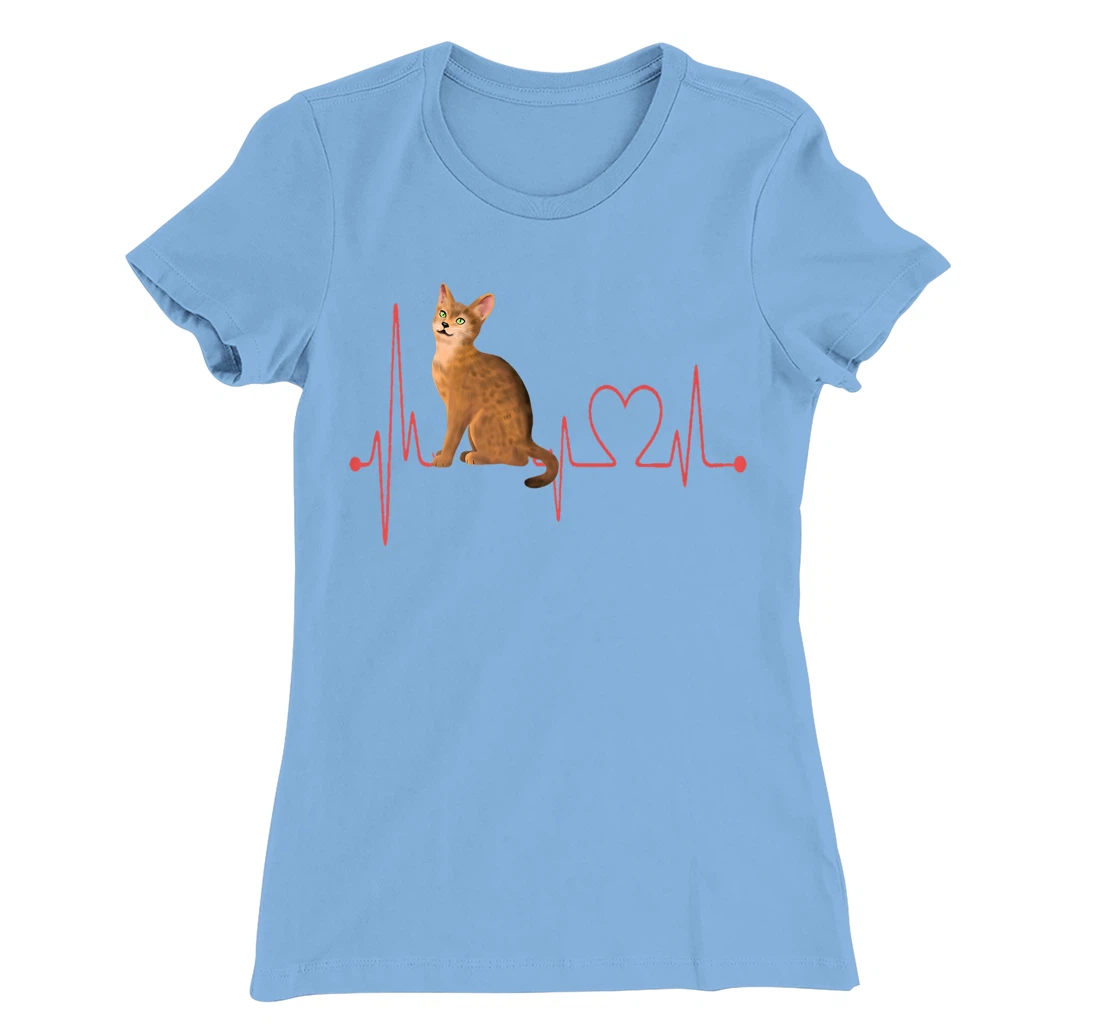 Abyssinian Cat Heartbeat EKG Funny I Love My Abyssinian Cat T-Shirt, Women T-Shirt