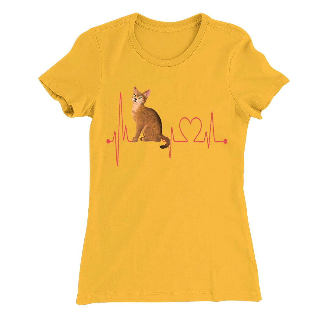 Abyssinian Cat Heartbeat EKG Funny I Love My Abyssinian Cat T-Shirt, Women T-Shirt